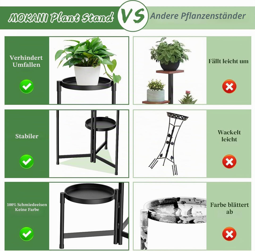 Blumenständer Metall mit 3 Ebenen, Pflanzenständer Metall mit 10 Zoll breiter Tablett, Platzsparende