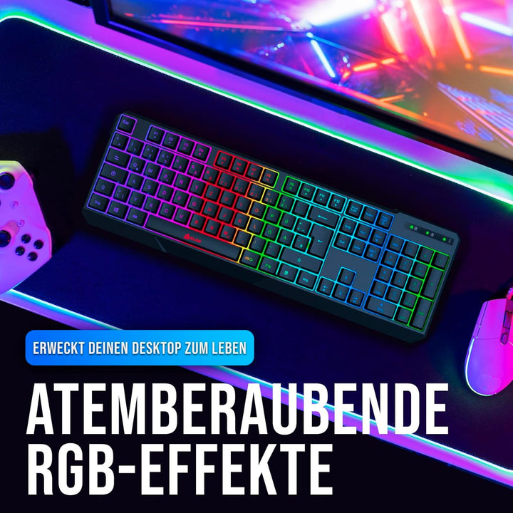 KLIM Chroma Wireless Gaming Tastatur Kabellos QWERTZ + Neue 2022 Version + Langlebig, Ergonomisch, W