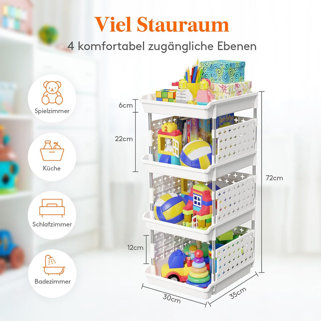 Lifewit Stapelbare Aufbewahrungsboxen, 4-etagiges Kinderregal für Spielzeug, Spielzeugregal für Spie
