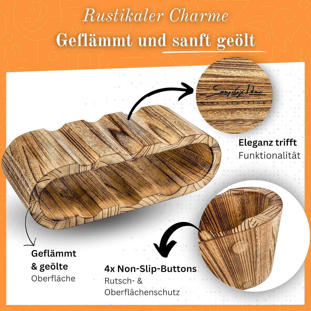 Rustikales Weinregal Holz geflämmt - Flaschenregal Holz für 6 Flaschen, 2 Etagen - Zeitloses Design,
