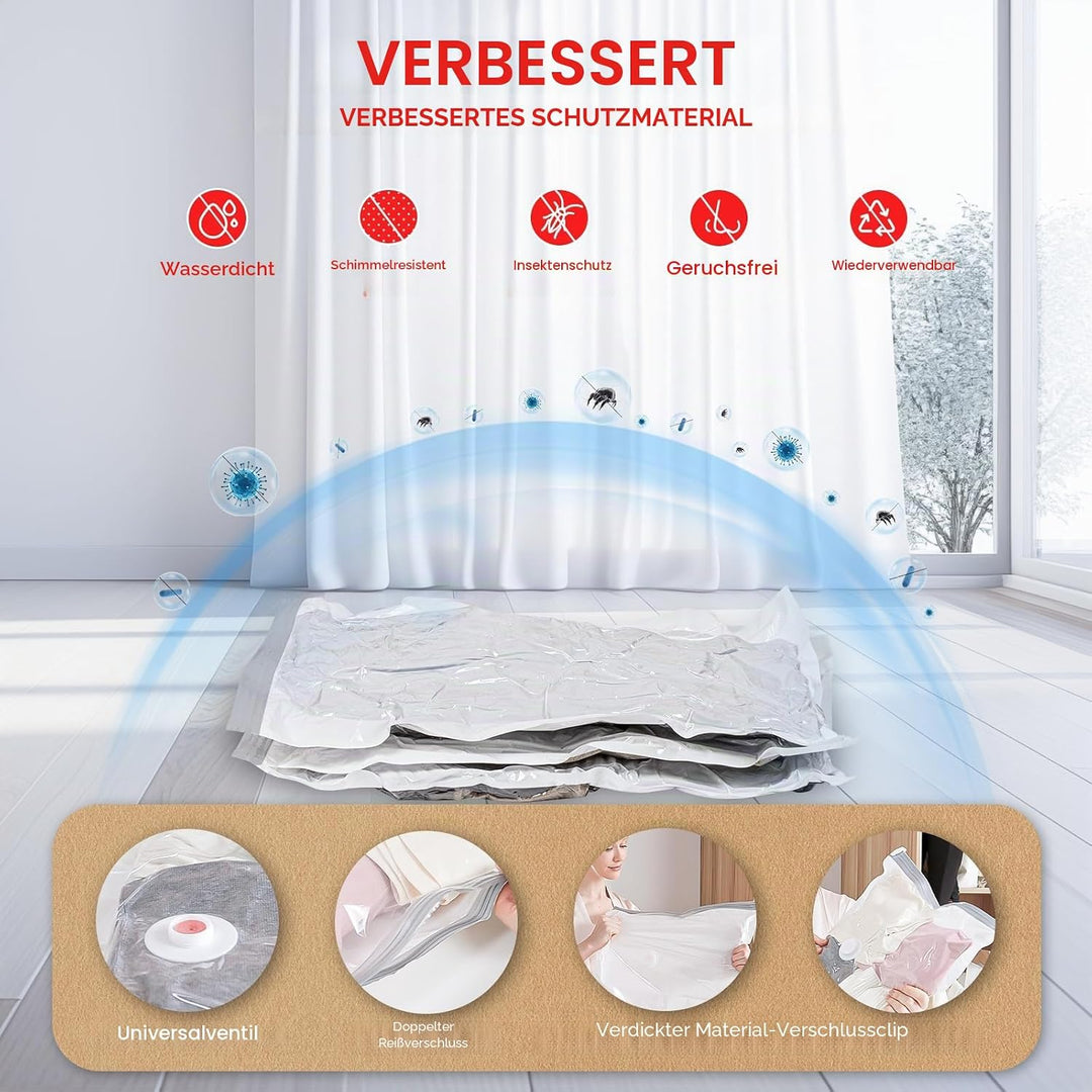 Vakuumbeutel für Kleidung mit Elektrischer Luftpumpe, 8er Pack (2klein/2mittel/2gross/2Jumbo), Wiede
