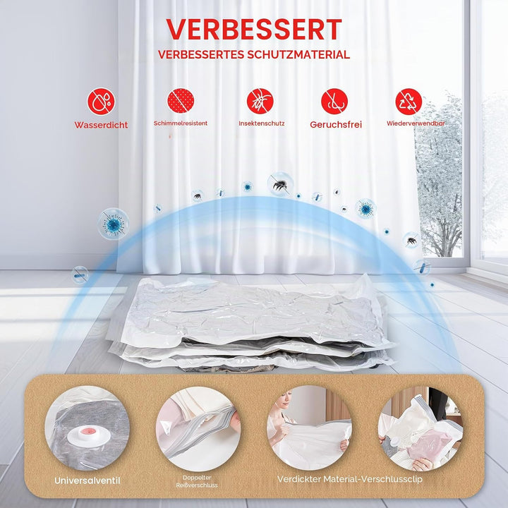 Vakuumbeutel für Kleidung mit Elektrischer Luftpumpe, 8er Pack (2klein/2mittel/2gross/2Jumbo), Wiede