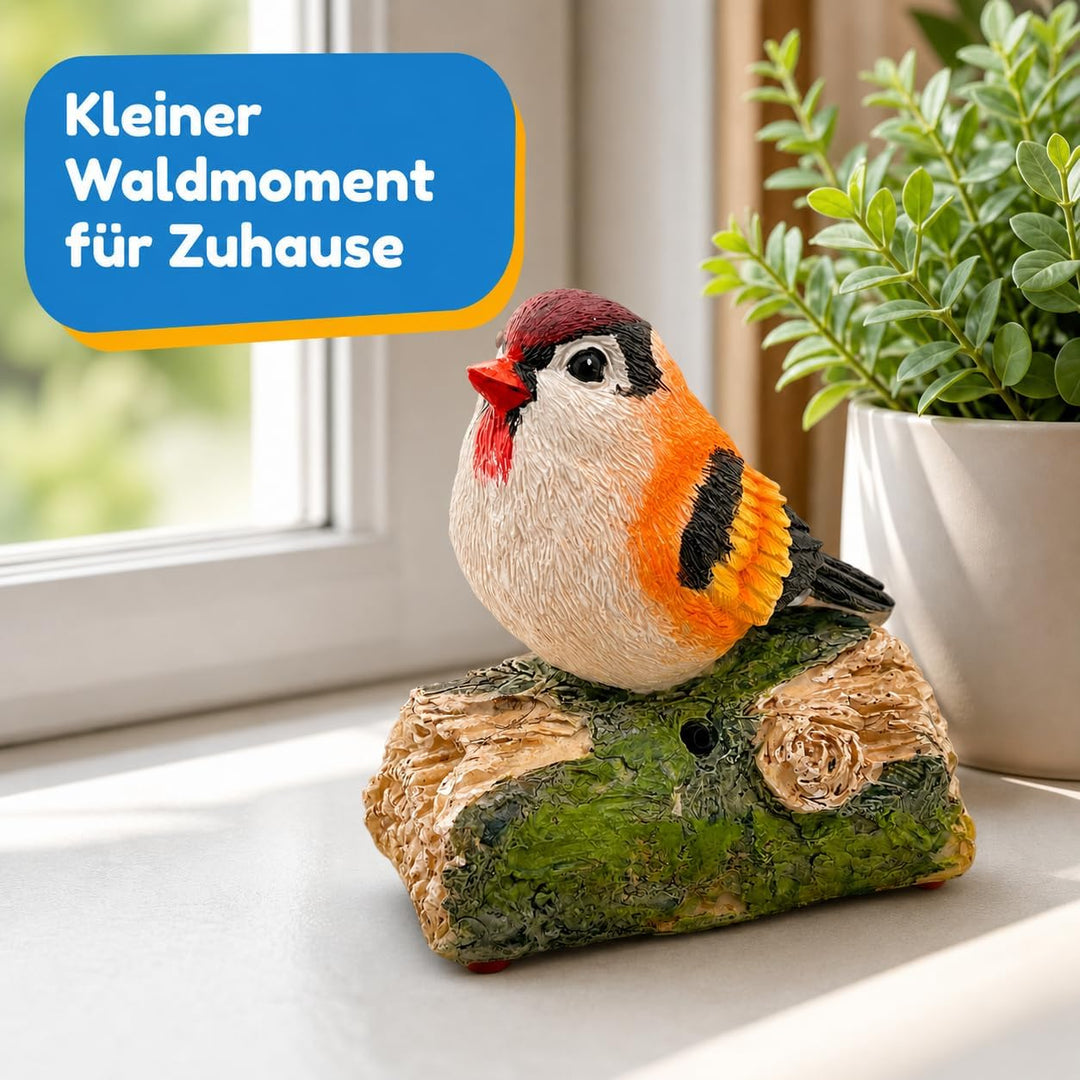 MIJOMA Dekovogel mit Vogelgezwitscher & Bewegungsmelder – Zwitschernder Vogel auf AST, Handbemalt, 1