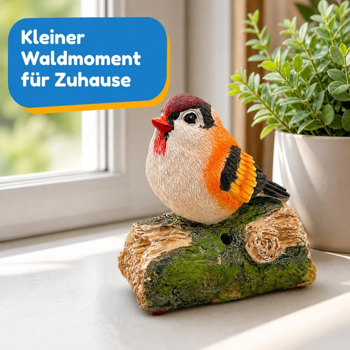 MIJOMA Dekovogel mit Vogelgezwitscher & Bewegungsmelder – Zwitschernder Vogel auf AST, Handbemalt, 1
