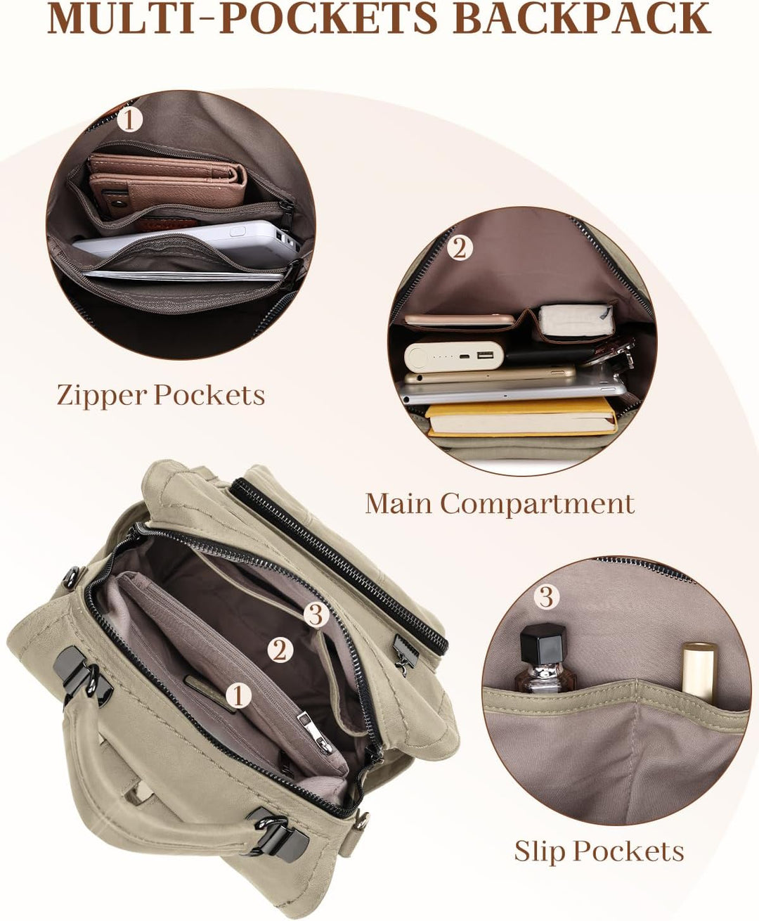 RAVUO Rucksack Damen Klein, PU Leder Kleiner Damen-Rucksackhandtaschen Mini Cityrucksack Wasserdicht