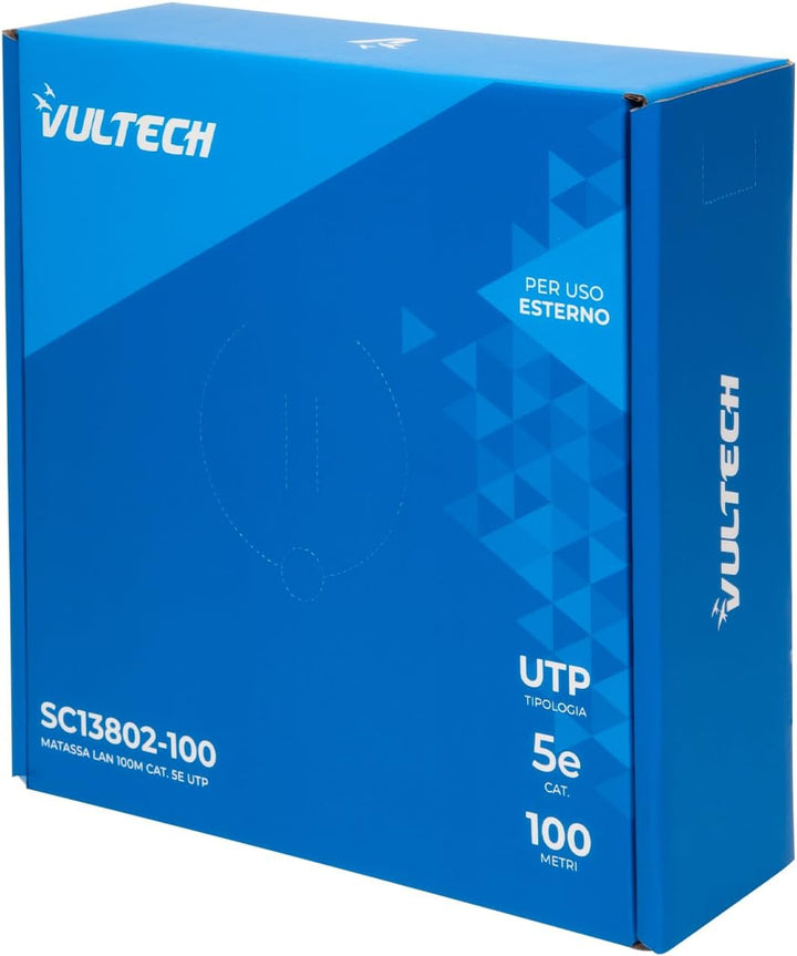 VulTech SC13802-100 Spule Lan Cat 5e UTP 100 Meter 24AWG für den Aussenbereich Doppelmantel PE+LSZH