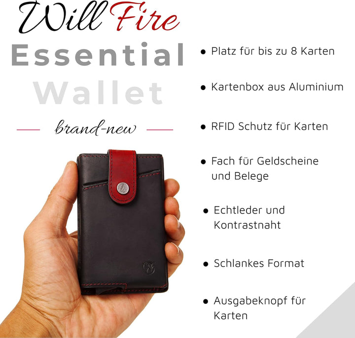 Will Fire® Essential | Slim Wallet | Kartenetui für bis zu 10 Karten | Kreditkartenetui | Cardholder