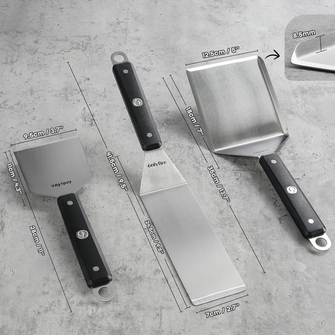 onlyfire Grillspachtel Set, Plancha Spachtel Edelstahl mit Aufhängeloch und Rutschfeste & Hitzebestä