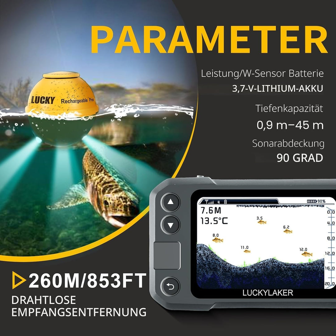 LUCKY Kajak Tragbarer Fischfinder Wandler Kabelloser Sonar Fischfinder Boot Wiederaufladbar Handheld