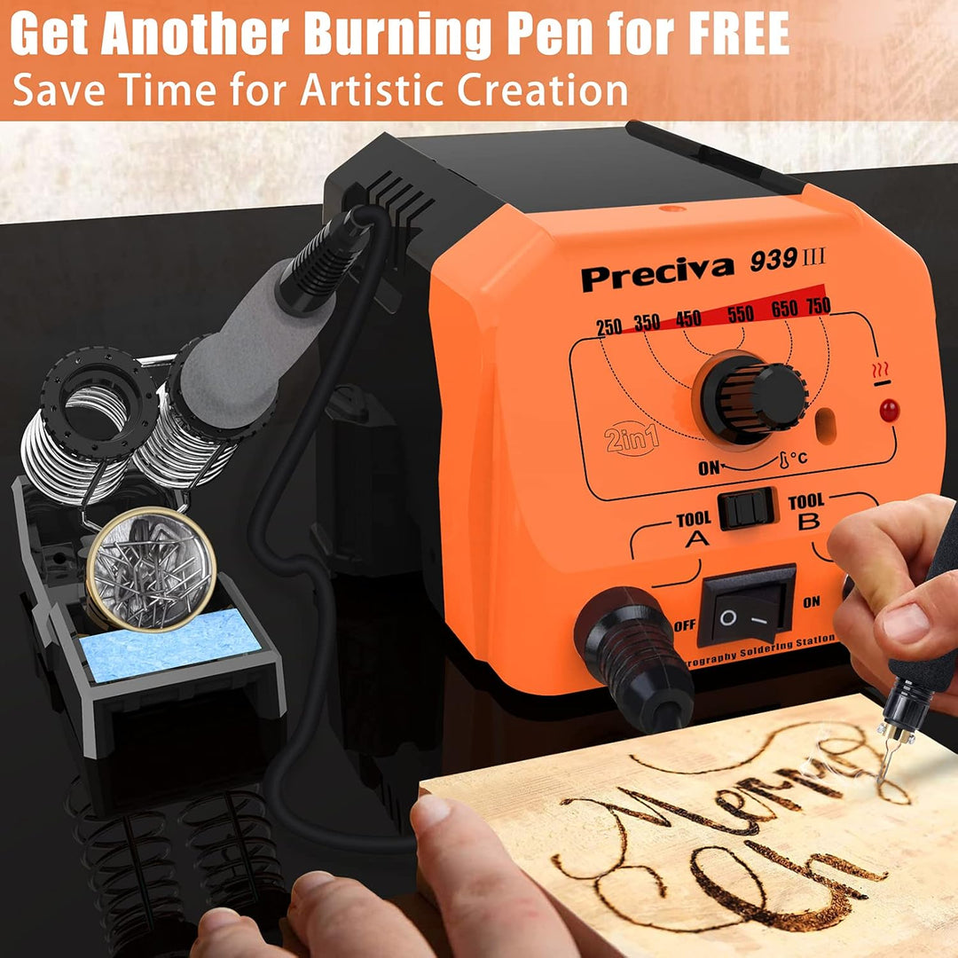 Preciva 40 W 250 – 750 ℃ Professionelle verstellbare Holz-Brandmalerei-Maschine mit 20 Stück Lötdrah