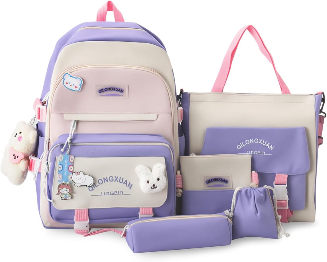 IvyH Schulranzen-Set 5-teilig, Schultasche Mädchen Rucksack Schule Teenager Schulrucksack für Mädche