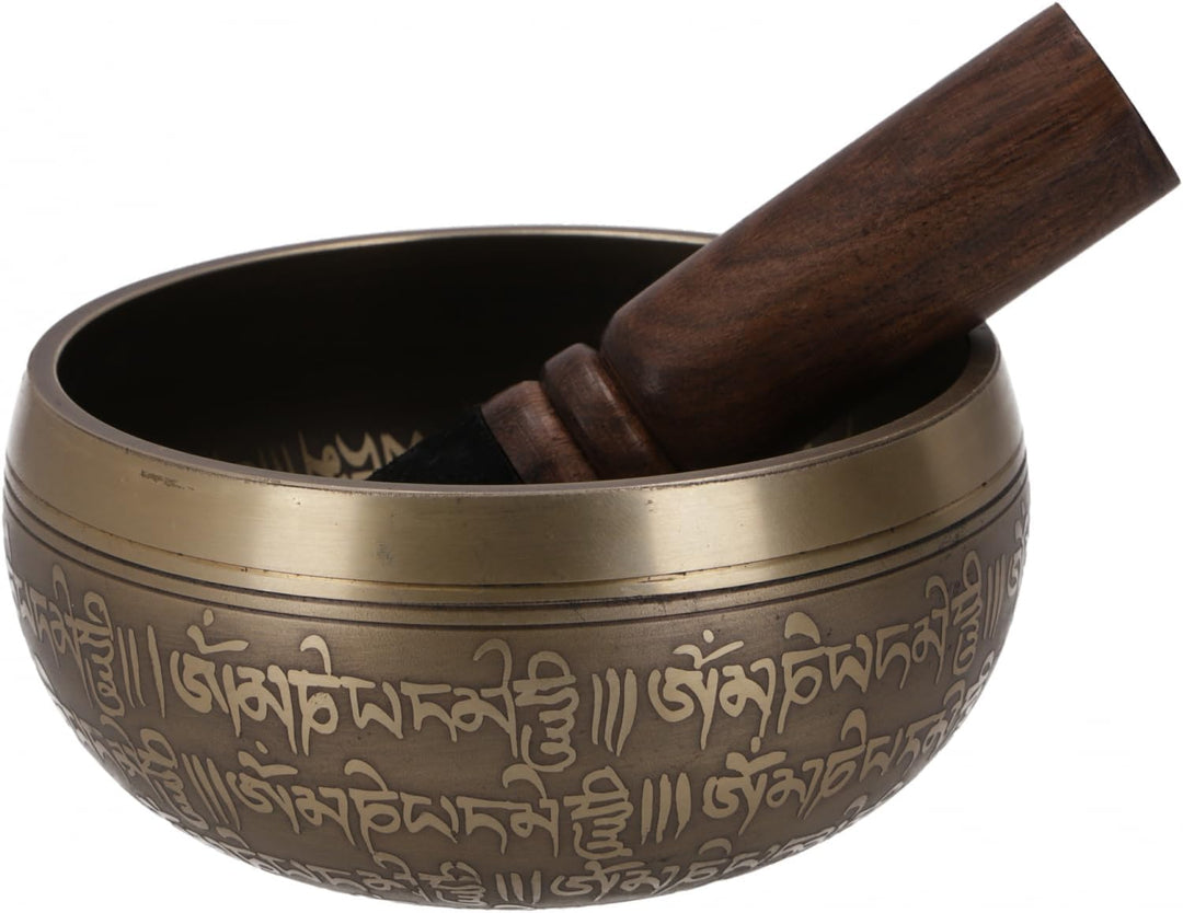 Handgearbeitete gravierte Klangschale mit Klöppel, Ø 11 cm | Einzigartiges Design, handgefertigt, Ge