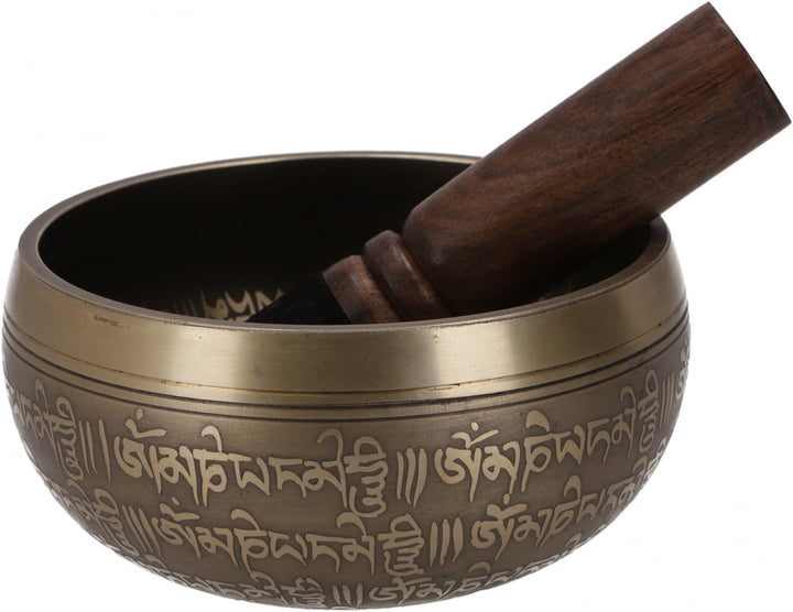 Handgearbeitete gravierte Klangschale mit Klöppel, Ø 11 cm | Einzigartiges Design, handgefertigt, Ge