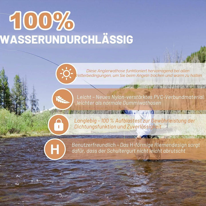 Croch Wathose für Herren Damen Anglerhose Wasserdicht PVC Nylon mit Gummi Watstiefel Grösse 38-47 Pe