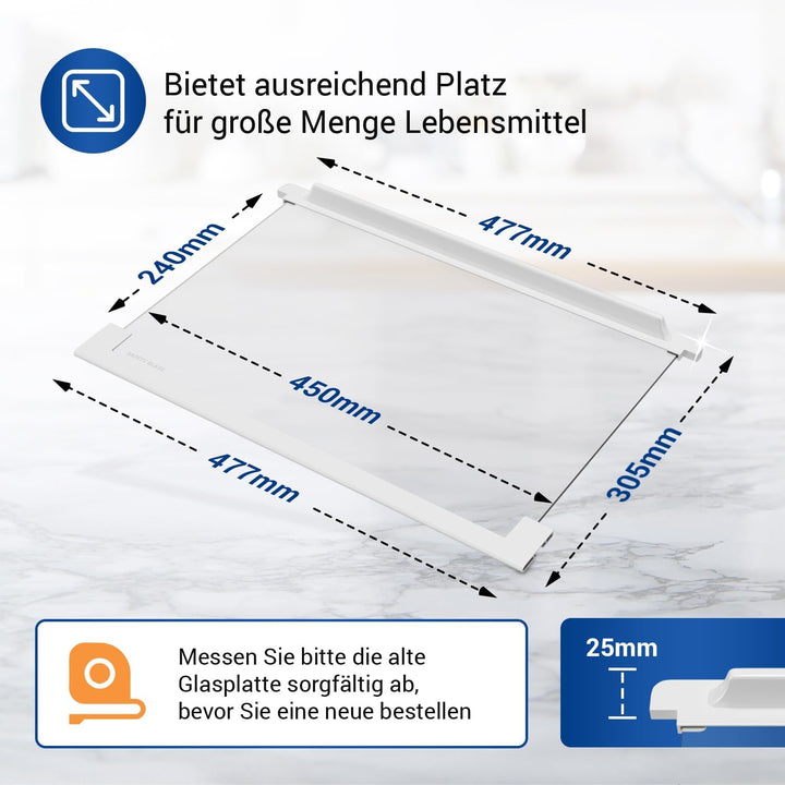 VIOKS Einlegeboden Kühlschrank 477x305mm Ersatz für AEG 225153106/3 Kühlschrank Glasplatte - Kühlsch