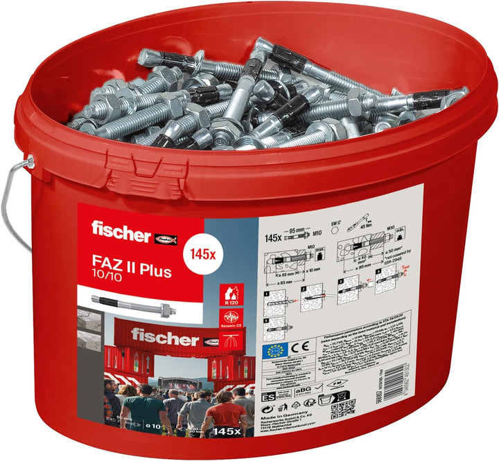 fischer Bolzenanker FAZ II Plus 10/10 gvz im Eimer, Schwerlastanker mit hoher Tragfähigkeit, Ankerbo