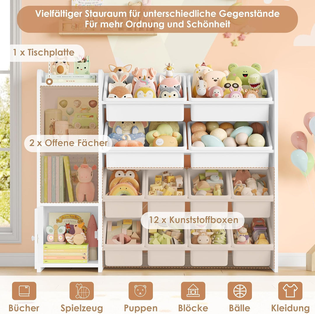 FOREHILL Kinderregal mit 12 Boxen Kinderschrank Holz Bücherregal für Kinder Aufbewahrungsbox Kinderz