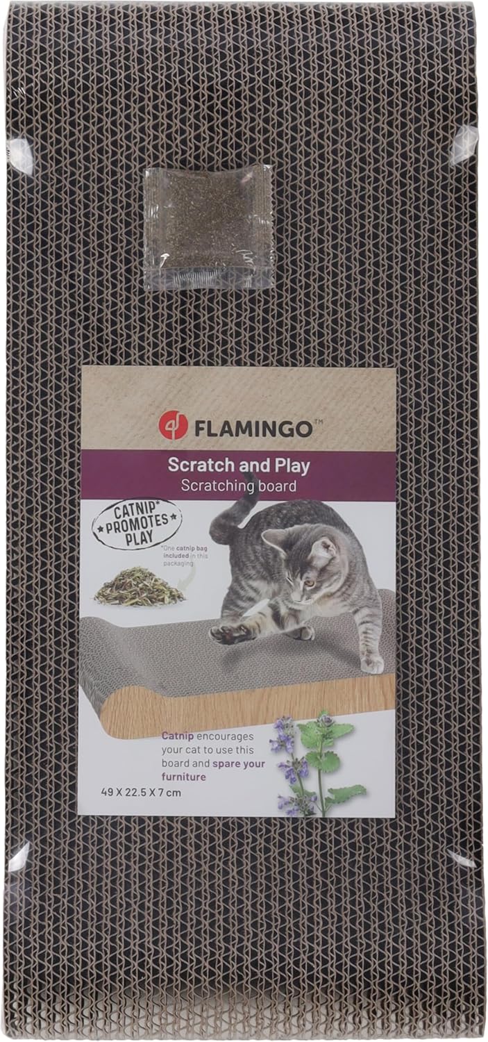 Kratzbrett – Kratzpappe für Katzen – Flamingo Woka Braun – 49x22,5x7 cm – mit Catnip – beidseitig ve