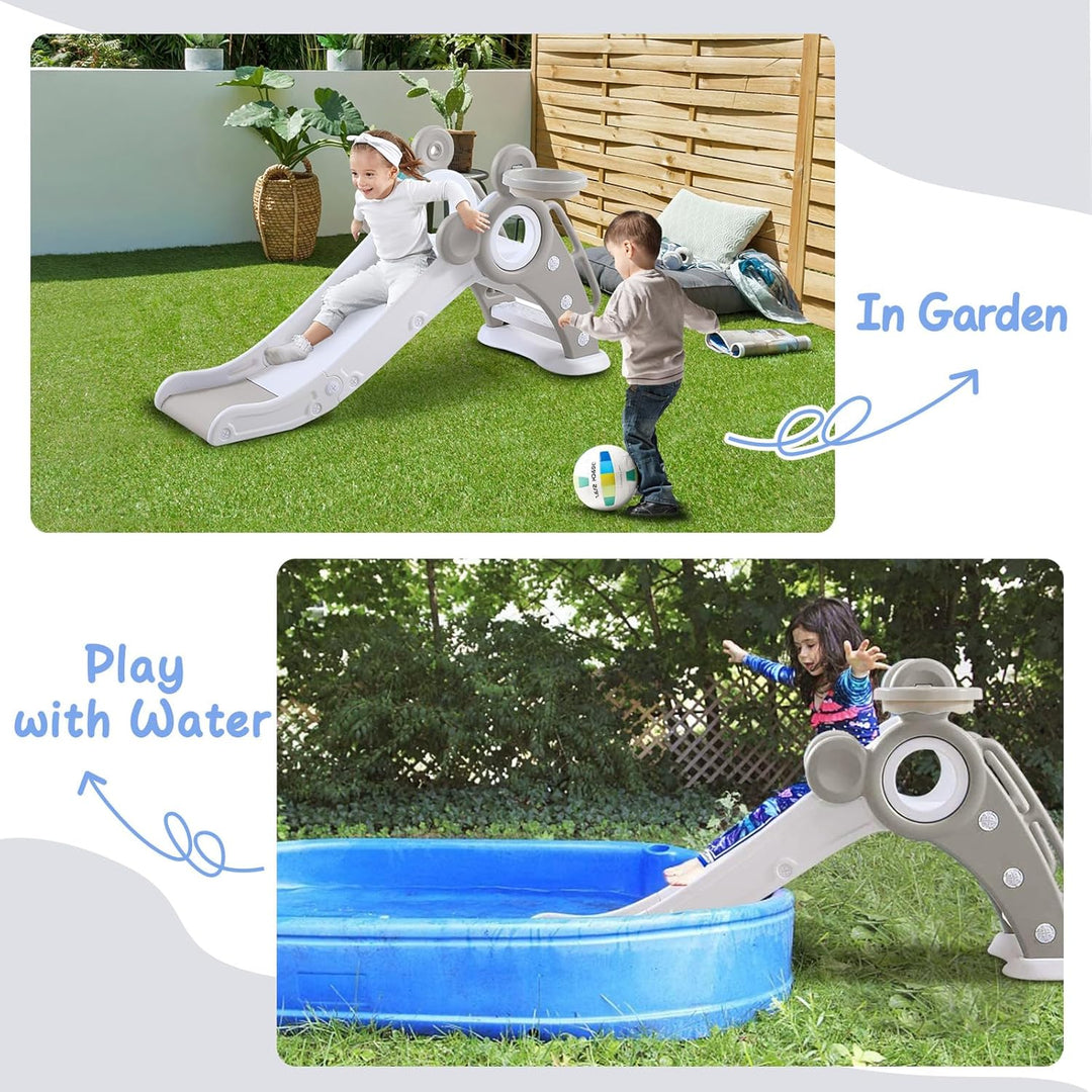 YOLEO Rutsche, Kinder Fun-Slide mit Basketballkorb, Faltbar Kinderrutsche, Gartenrutsche Kleinkinder
