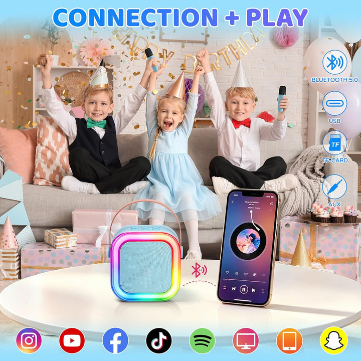 Karaoke Maschine für Kinder,Mini Karaoke Maschine mit 2 kabellosen Mikrofonen,Geburtstagsgeschenk fü
