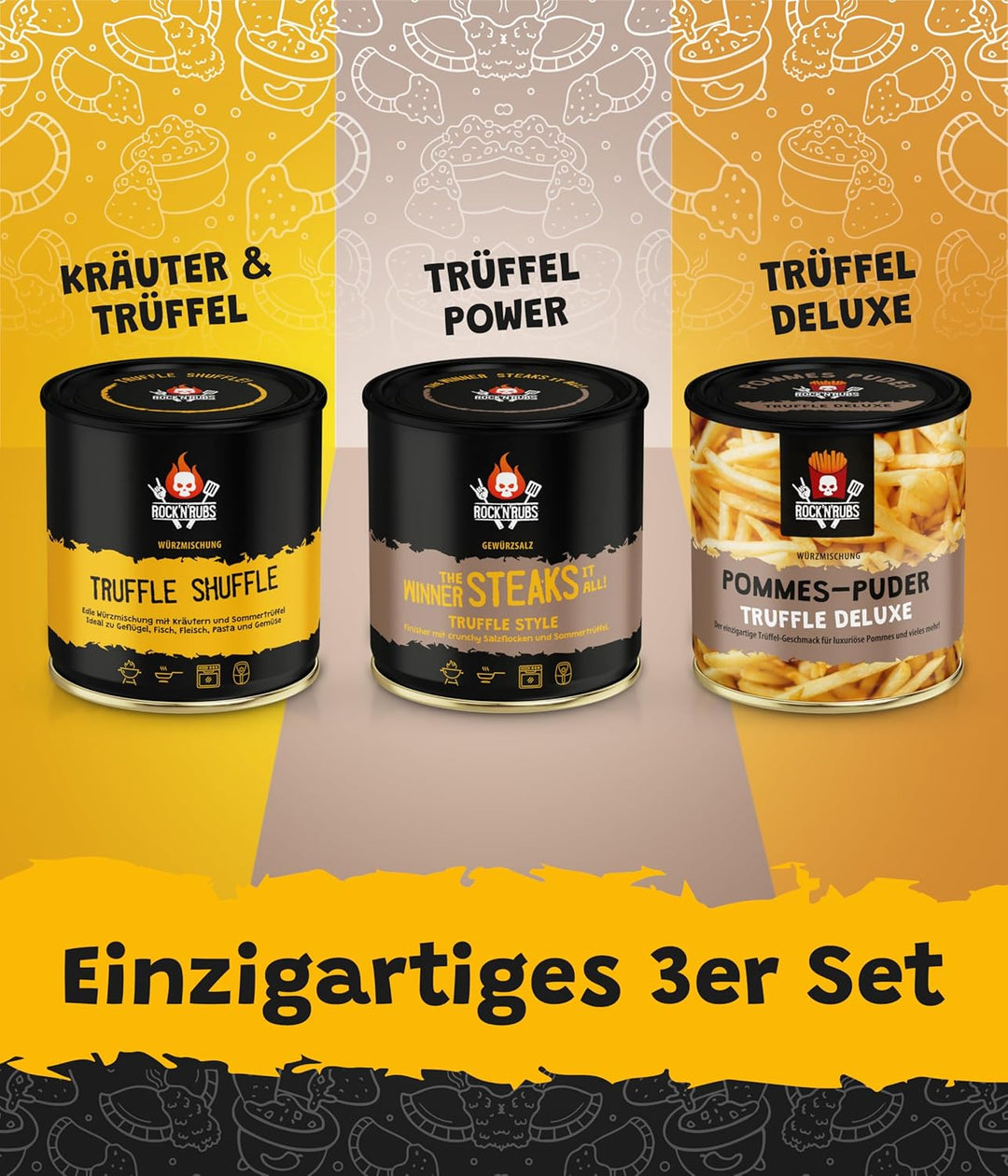 Rock'n'Rubs® Gewürz 3er Set Trüffel (Truffle Shuffle, Truffle Deluxe, Truffle Style) – Gourmet-Genus