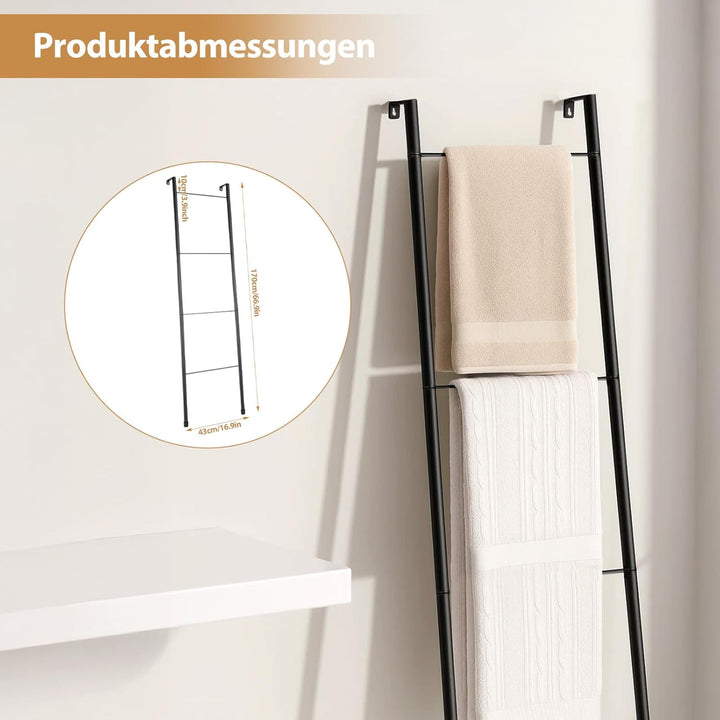 Industrie Design Handtuchhalter Stehend aus Metall 4-stöckige Handtuchleiter mit Rostfreier Schwarz