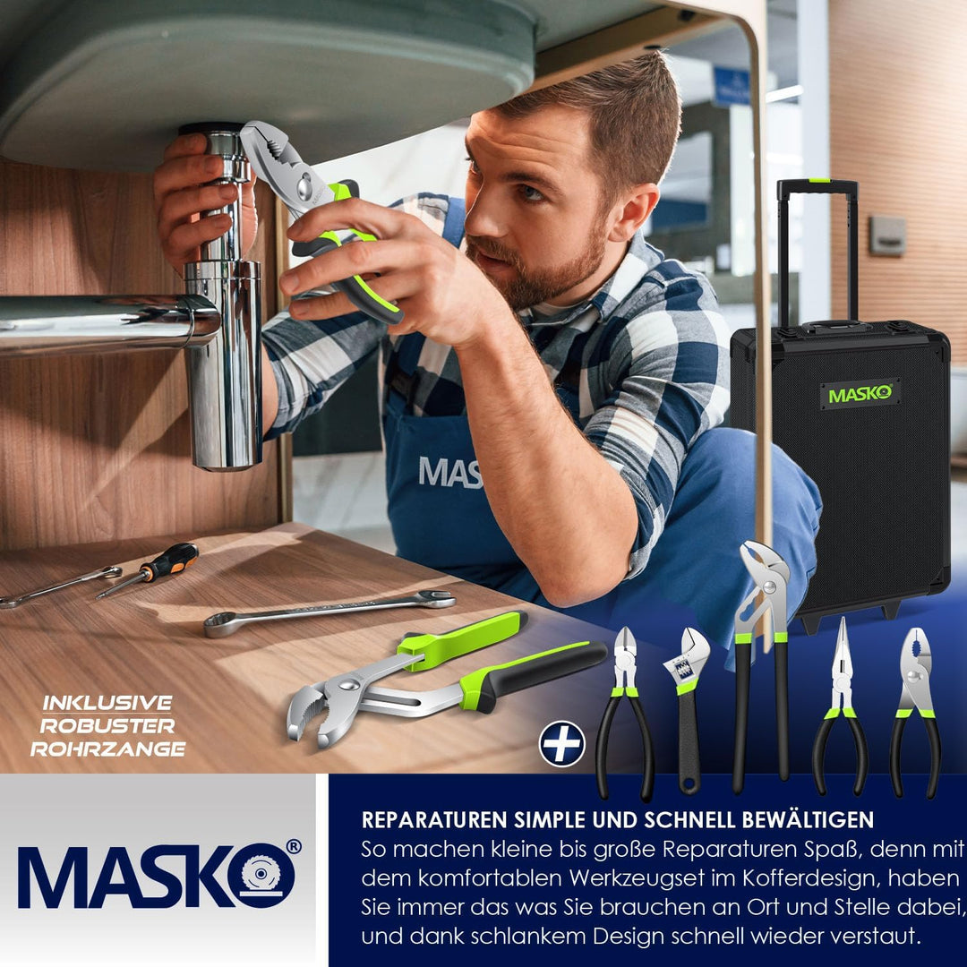 MASKO® Werkzeugkoffer 1400-teilig gefüllt | Werkzeugset im Aluminiumkoffer | Werkzeugkasten mit Roll