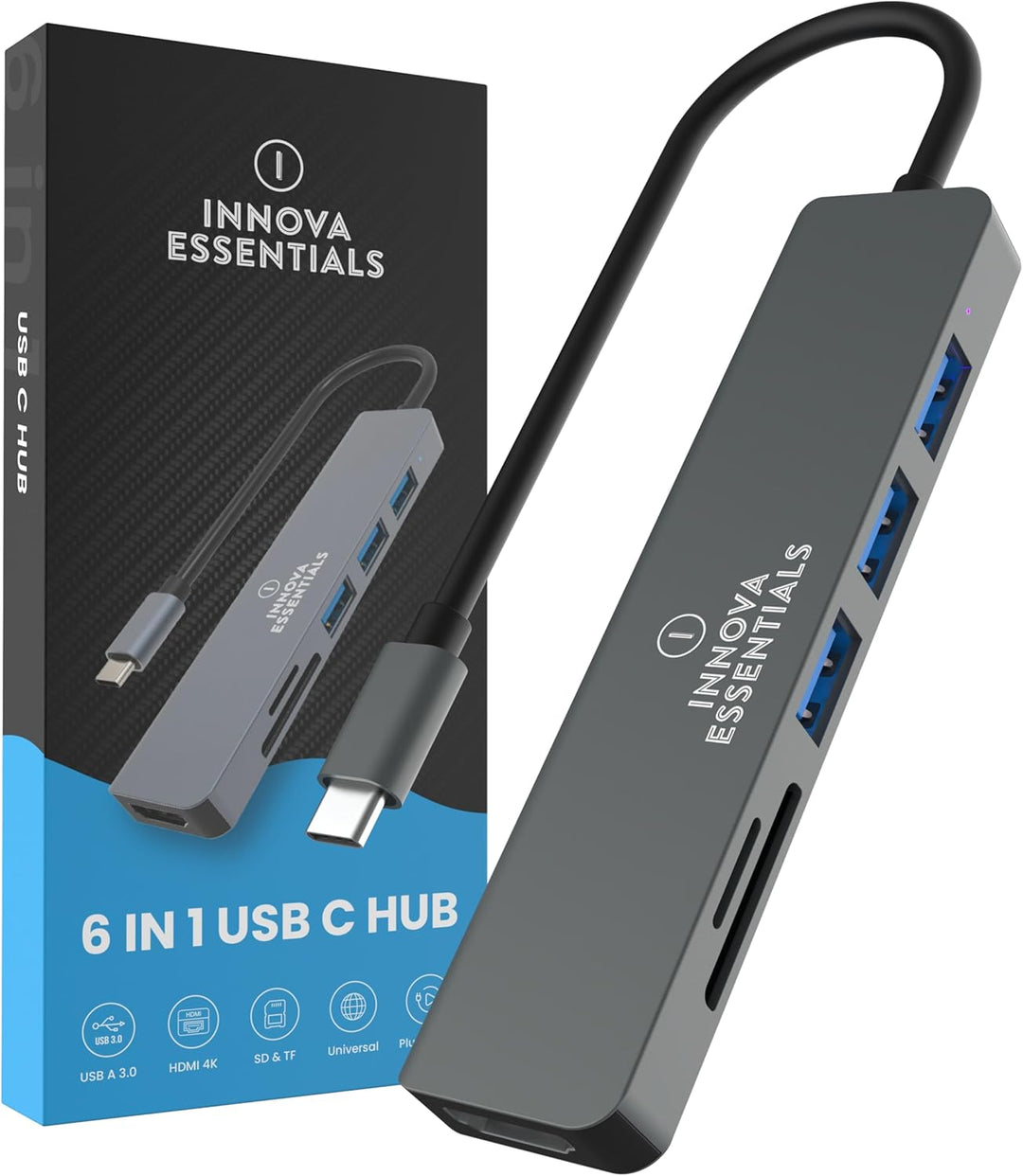 Innova 6-in-1 USB-C Hub mit 4K@30Hz HDMI, 85W Power Delivery, USB-A/C-3.0-Ports mit 5 Gbps und SD/mi