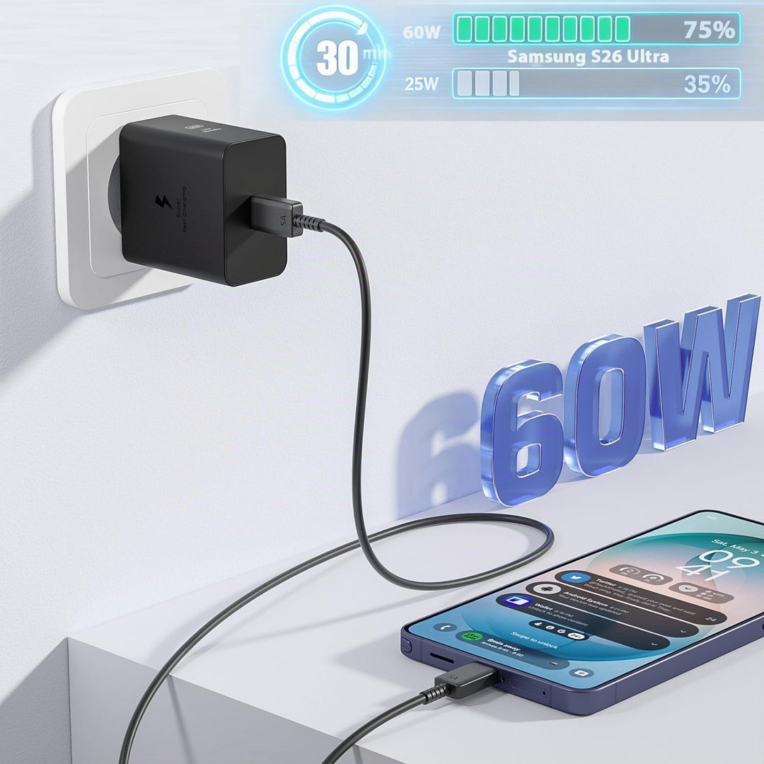 USB C Ladegerät 60W Schnellladegerät Ladekabel 2m für Samsung Galaxy S26 Ultra S25 S24 S23 S22 S21 A