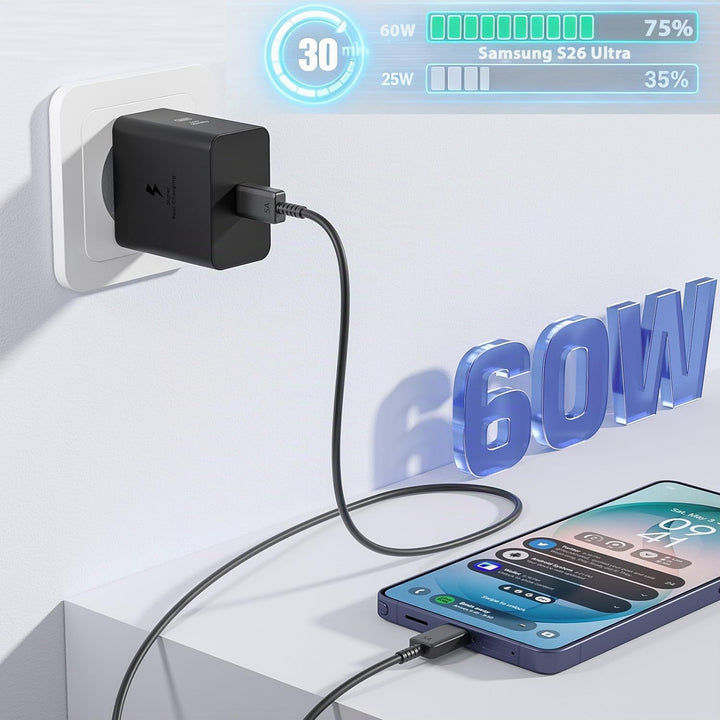 USB C Ladegerät 60W Schnellladegerät Ladekabel 2m für Samsung Galaxy S26 Ultra S25 S24 S23 S22 S21 A