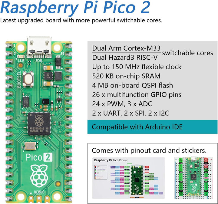 Freenove Super Starter Kit for Raspberry Pi Pico 2 (Included), Dual Arm Cortex-M33 and Dual Hazard3