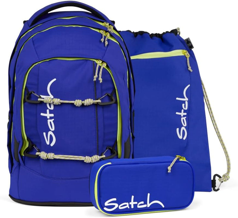 satch pack Schulrucksack Set 3 teilig ab 5. Klasse ergonomisch 30L Stauraum mit Schlamperbox Sportbe