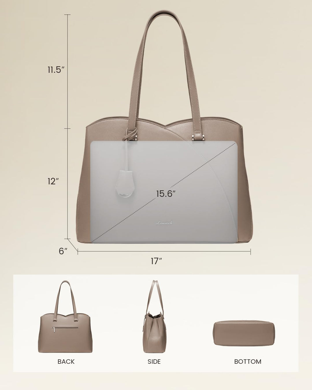 LOVEVOOK Laptop Handtasche Damen Gross, 15,6 Zoll Shopper Tasche Arbeitstasche Bürotasche, PU Leder