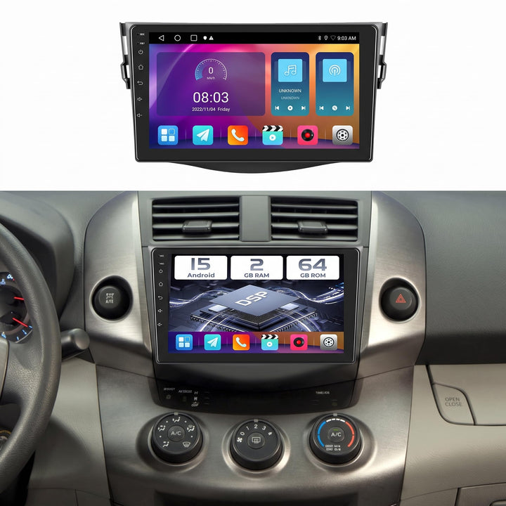 Hikity [2+64GB] Android 15 Autoradio, Wireless Carplay Android Auto, für Toyota RAV4 2007-2011 Radio