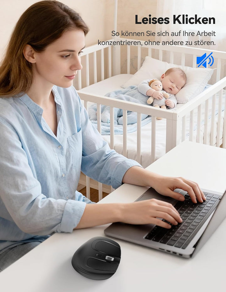 TECKNET Ergonomische Maus Bluetooth, 2.4G Wiederaufladbare Kabellos Vertikale Maus mit 4800 DPI, 3 G