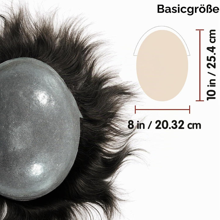 Lordhair Perücke für Herren, Toupet Herren aus natürlichem Echthaar, 0,08 mm vorn, 1/2 Zoll, V-loope