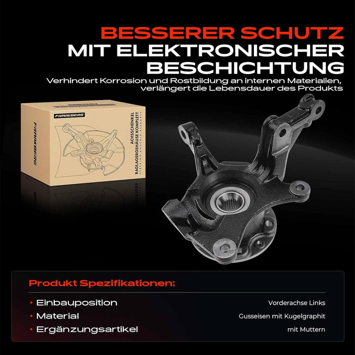 Frankberg Achsschenkel Radlagergehäuse Komplett Vorderachse Links Kompatibel mit Duster Kasten 1.2L