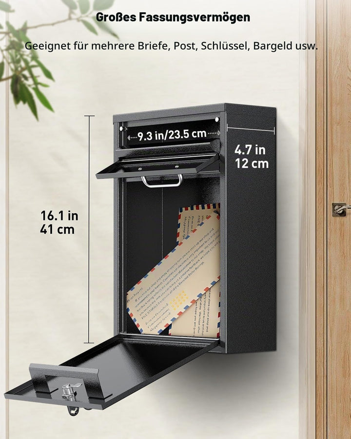 Uniclife Wandbriefkasten Aussenbereich, Schwerlast mit Schloss, Grosser Briefkasten mit Schlüssels S
