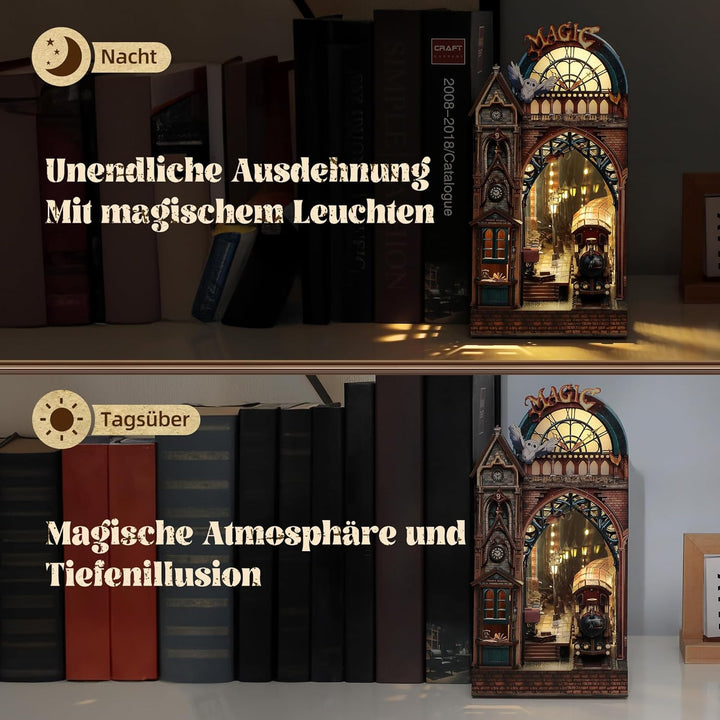 FUNPOLA LED 3D Puzzle Magische Station Book Nook Kit - Interaktives 3D Holzpuzzle LED Magische Minia