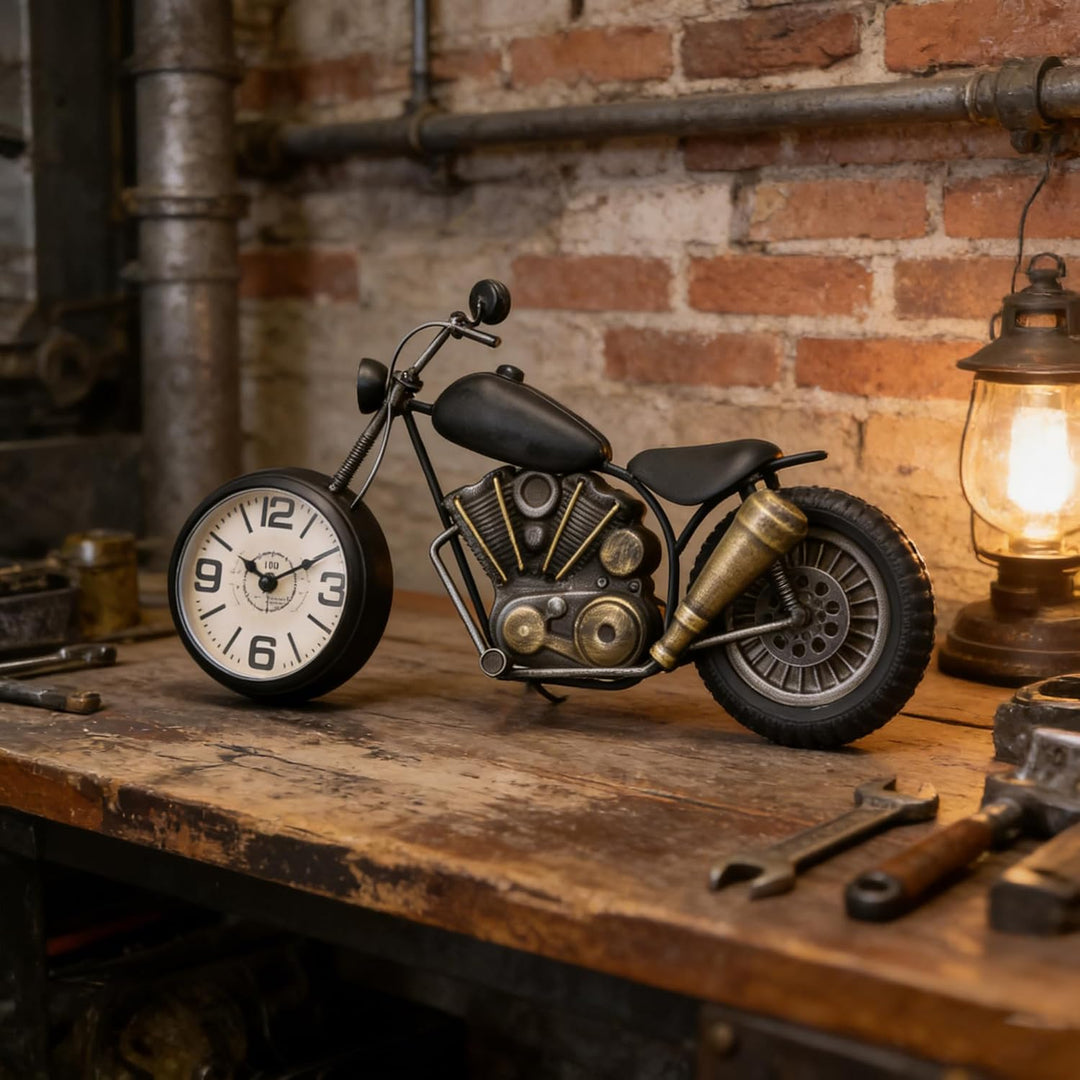 Vintage-Schreibtischuhr, Tischuhr, Motorrad-Geschenke für Männer, rustikale Bauernhaus-Dekoration, G