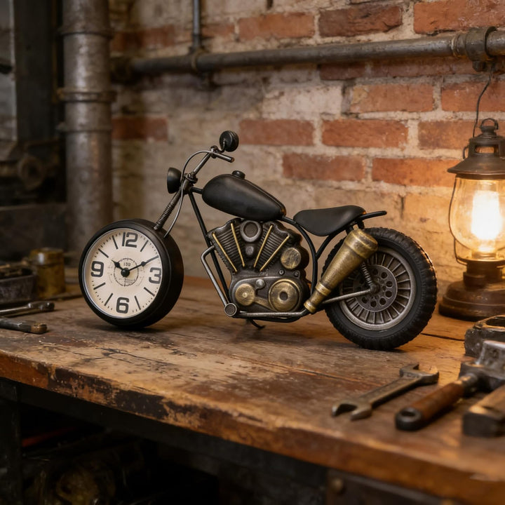 Vintage-Schreibtischuhr, Tischuhr, Motorrad-Geschenke für Männer, rustikale Bauernhaus-Dekoration, G
