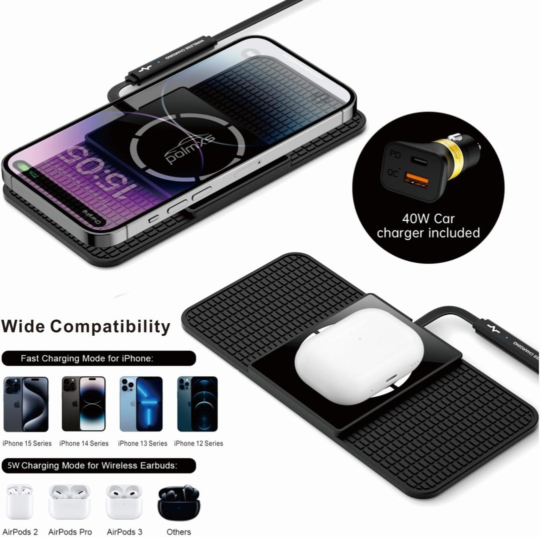 Polmxs für MagSafe Auto Ladegerät Pad,15W Schnellladung Magnetische Wireless Charger Auto Magnetisch