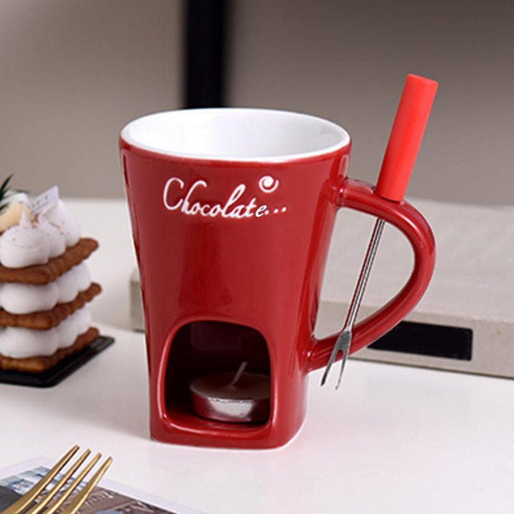 Schokofondue Tasse Mit Teelicht, 200ML Schokoladen Fondue Tassen Set, Schoko Fondueset Mit Gabeln ,s