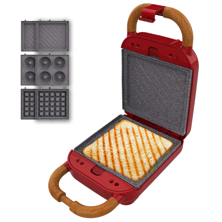 Cecotec Sandwichmaker Vintage Rock'Ntoast Retro One Rot. 700W, 3 austauschbare Platten, Retro-Design