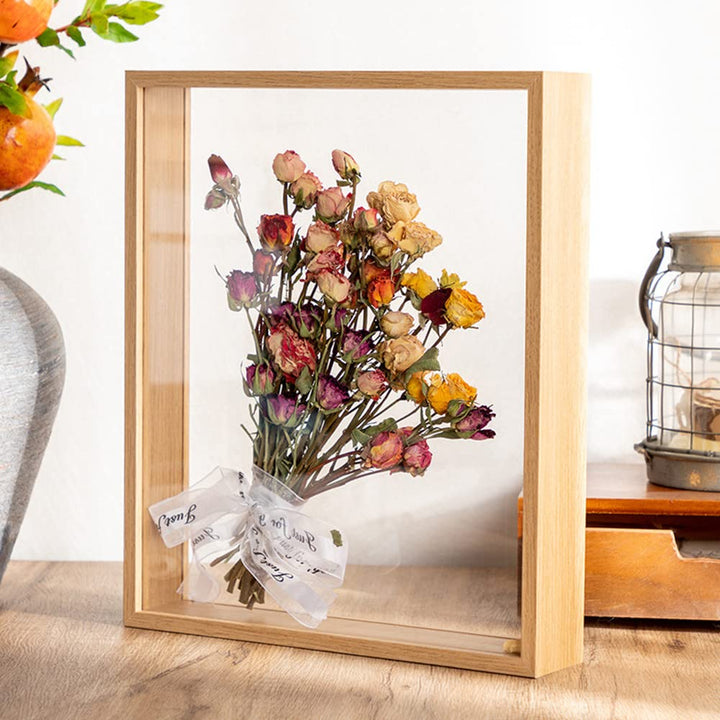 NatureMan Holzrahmen, getrocknete Blumen, dekorativer schwebender Bilderrahmen, doppelseitiges Glas,