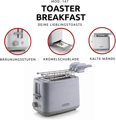 Ariete Breakfast 147 Toaster, Toaster mit 7 Bräunungsstufen, Automatischem Auswurf, Herausnehmbarem
