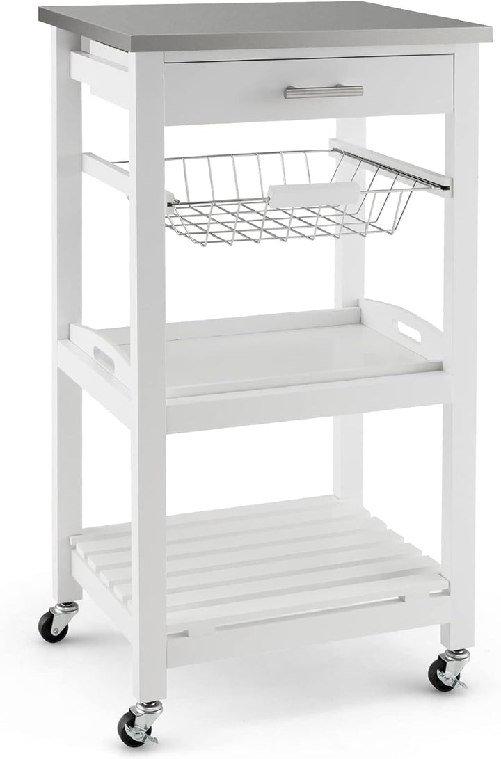 GIANTEX Küchenwagen mit Rollen, Küchenregal mit Arbeitsplatte, Servierwagen mit Schublade & Korb & T
