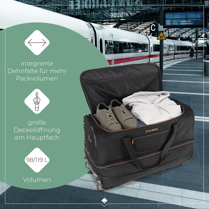 travelite 2-Rad Trolley Reisetasche Gr. L mit Dehnfalte, Gepäck Serie BASICS: Weichgepäck Reisetasch