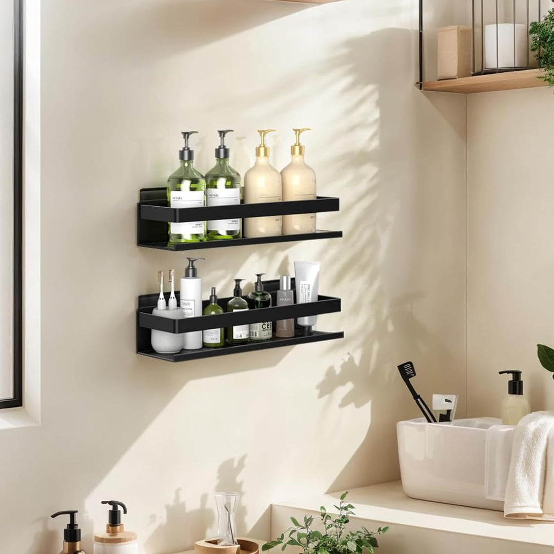 Duschkorb aus Aluminium, 30 cm, 2er-Pack, Badezimmer-Organizer, Wandmontage, Selbstklebender Duschko