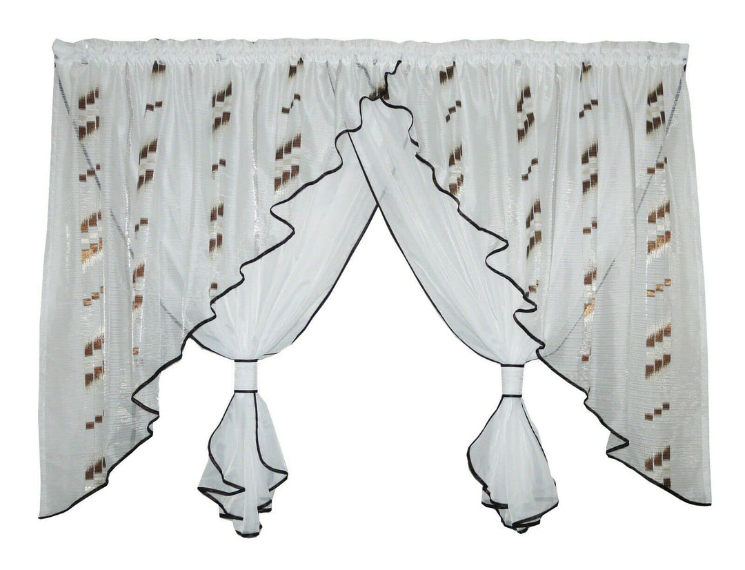 TOP Fertig-Gardine aus Voile NEU Top Design Set Schöne Küche-Gardine mit Kräuselband AG21 Modern